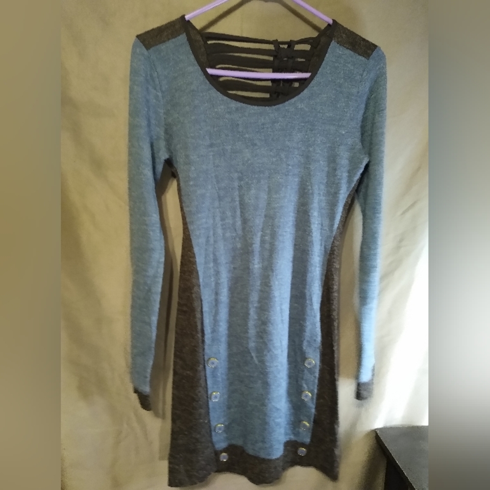 Blu pepper long Sleeve black &blue mini dress